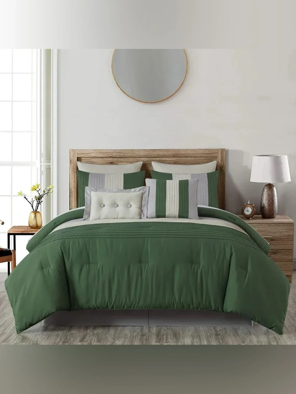 Elegant Green and Gray Full 3 piece Comforter Set